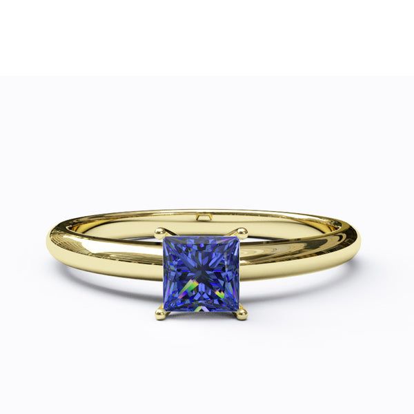 Solitaire Gold Engagement with 0.35ct Princess Cut Sapphire - 01SG03S